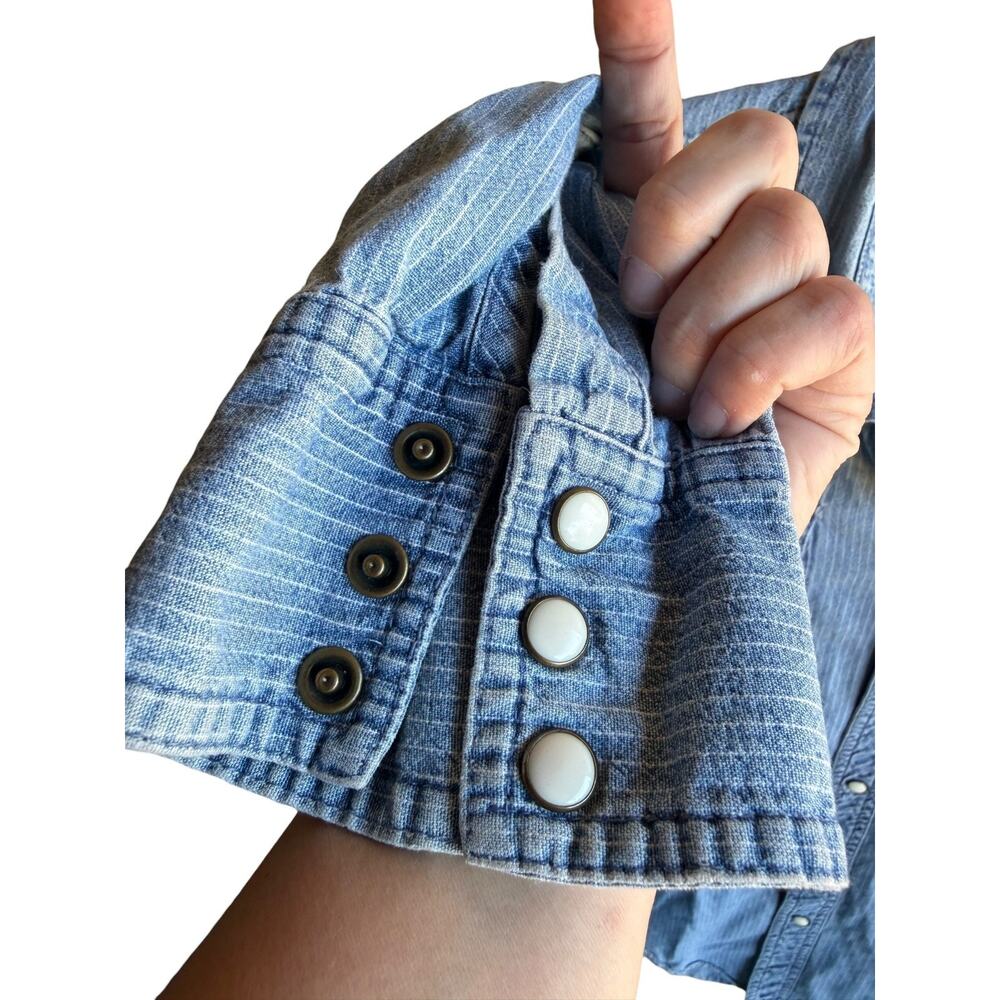 SALT Western Denim Shirt Men’s Blue Chambray Pinstripe Snap Button Cowboy Work L - Picture 2 of 11